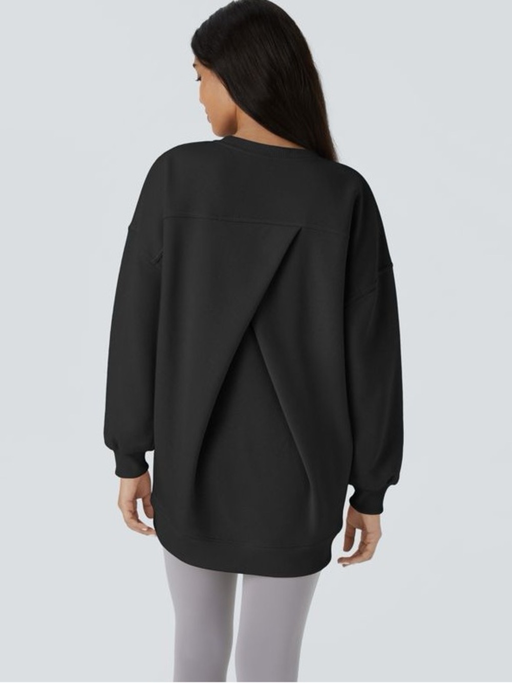 Halara Round Neck Long Sleeve Pocket Oversize Fleece Casual Sweatshirt Black NWT